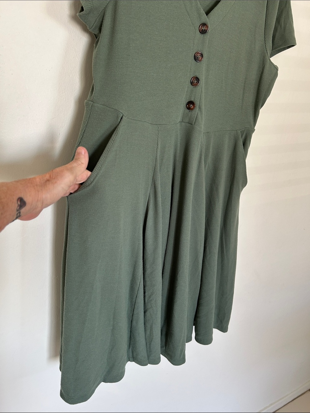 Torrid 1 Light Olive Rib Skater Dress - Picture 4 of 7